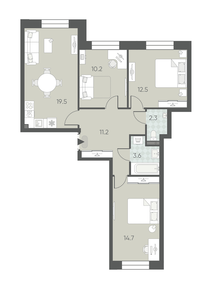 3-комнатная квартира 74 м², 2/12 эт., ЖК «Большая Охта»